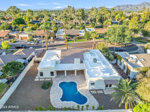 drone / aerial view featuring a mountain view