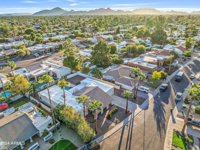 drone / aerial view featuring a mountain view