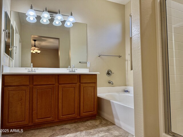 4117 W Allen St, Laveen, AZ 85339 - full bath with a bath, double vanity, a shower with door, and ceiling fan