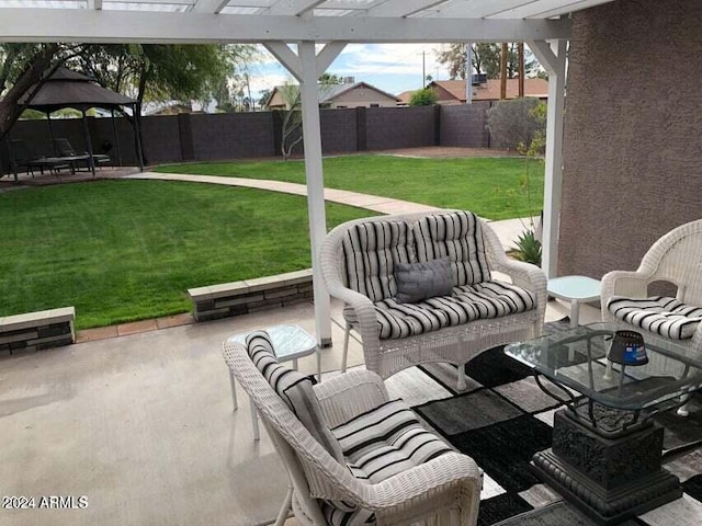 view of patio / terrace with a gazebo and an outdoor living space