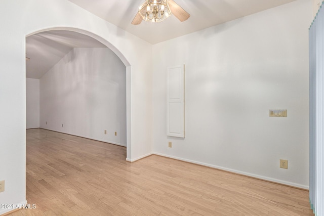 spare room featuring ceiling fan and light hardwood / wood-style floors