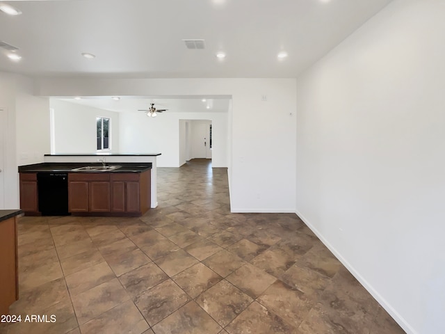 kitchen with ceiling fan, dishwasher, and sink