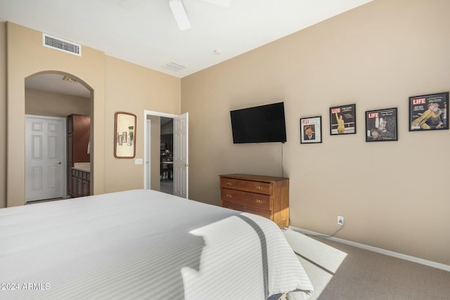 bedroom with carpet flooring and ceiling fan