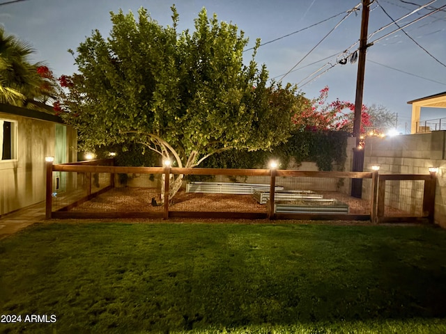 view of yard at dusk