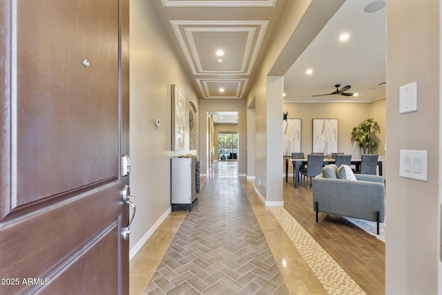 6918 E Ivyglen St, Mesa, AZ 85207 - hallway with baseboards, crown molding, and recessed lighting