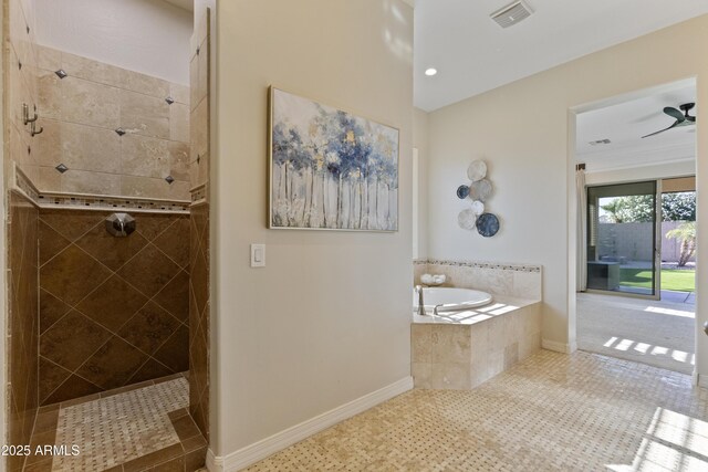 6918 E Ivyglen St, Mesa, AZ 85207 - full bathroom featuring a garden tub, tiled shower, and baseboards