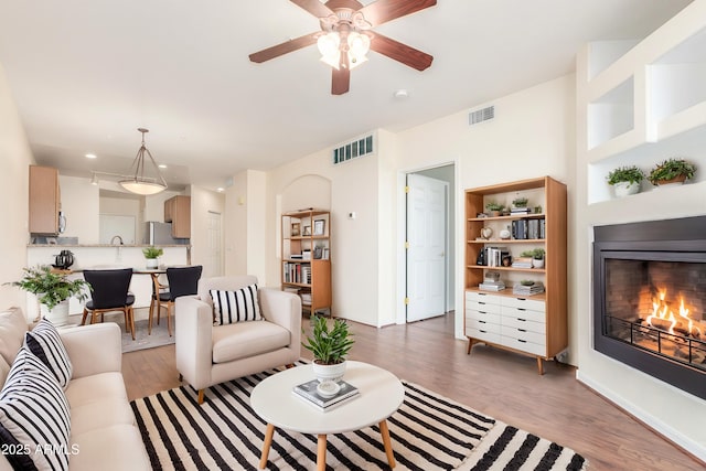 living room featuring light wood-type flooring