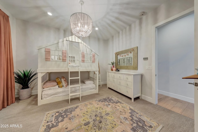 bedroom featuring a chandelier