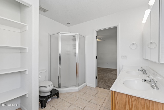 full bath with tile patterned flooring, visible vents, toilet, and a sink