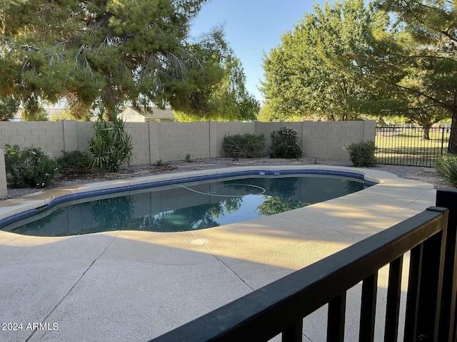 view of swimming pool featuring a patio, a fenced backyard, and a fenced in pool