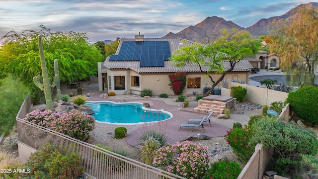 10875 E Mirasol Cir, Scottsdale, AZ 85255 - view of swimming pool with a fenced backyard, a fenced in pool, a mountain view, and a patio area