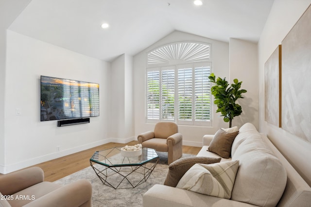 10875 E Mirasol Cir, Scottsdale, AZ 85255 - living area with recessed lighting, baseboards, wood finished floors, and lofted ceiling
