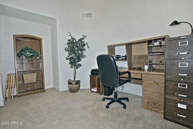 home office featuring light colored carpet