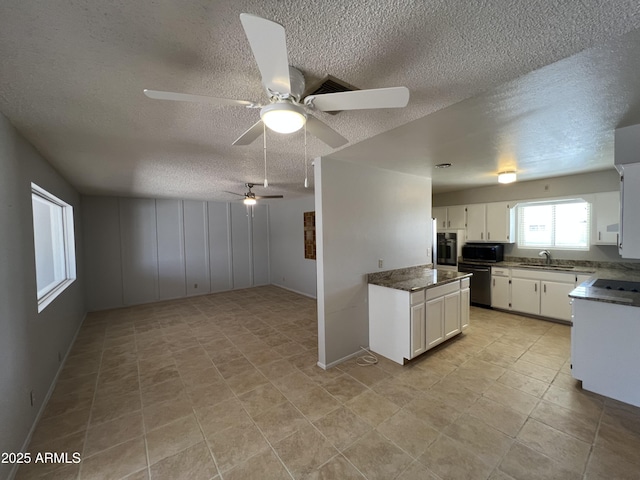 5342 E Des Moines St, Mesa, AZ 85205 - kitchen featuring a sink, stainless steel dishwasher, black microwave, a textured ceiling, and a ceiling fan