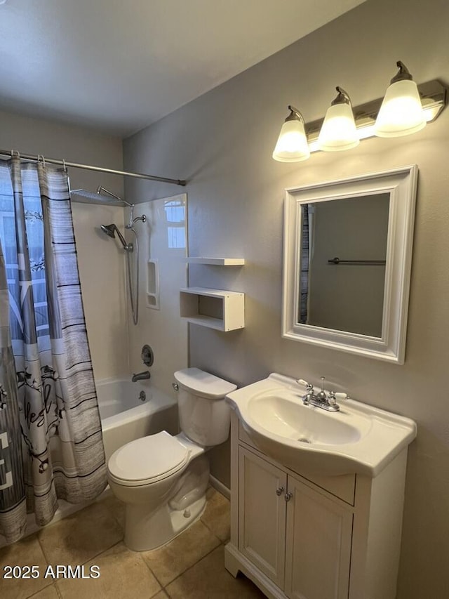 5342 E Des Moines St, Mesa, AZ 85205 - bathroom with toilet, vanity, shower / bath combo with shower curtain, and tile patterned floors