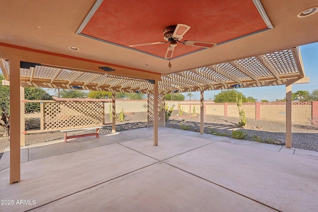 view of patio / terrace featuring a pergola and ceiling fan