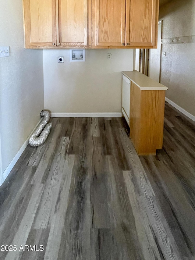 2995 W Rd 1 S, Chino Valley, AZ 86323 - laundry area featuring hookup for a washing machine, electric dryer hookup, cabinet space, baseboards, and dark wood-style flooring
