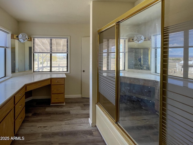 2995 W Rd 1 S, Chino Valley, AZ 86323 - bathroom with vanity, baseboards, a shower with shower door, and wood finished floors