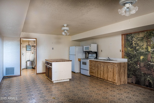 2995 W Rd 1 S, Chino Valley, AZ 86323 - kitchen featuring visible vents, a sink, white appliances, butcher block counters, and ceiling fan