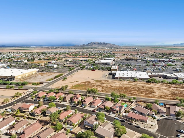 drone / aerial view featuring a residential view and a mountain view