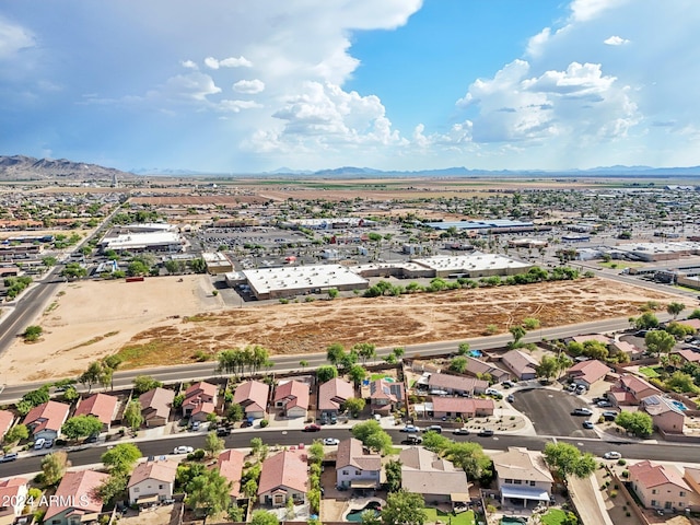 aerial view featuring a residential view and a mountain view