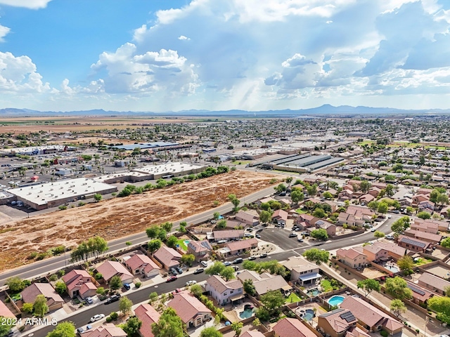 drone / aerial view with a residential view and a mountain view