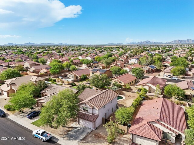 drone / aerial view featuring a mountain view