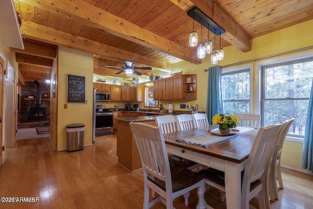 4893 W Big Pine Dr, Lakeside, AZ 85929 - dining room featuring beamed ceiling, light wood finished floors, and wood ceiling