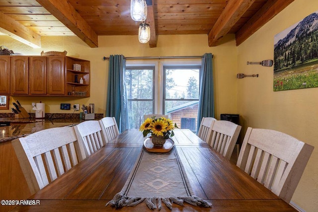 4893 W Big Pine Dr, Lakeside, AZ 85929 - dining area with wood ceiling and beam ceiling