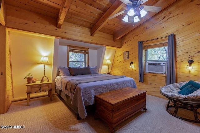 4893 W Big Pine Dr, Lakeside, AZ 85929 - bedroom with wood walls, multiple windows, cooling unit, and wooden ceiling