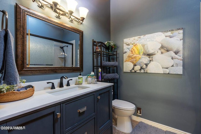 4893 W Big Pine Dr, Lakeside, AZ 85929 - full bathroom featuring toilet, an enclosed shower, vanity, and baseboards