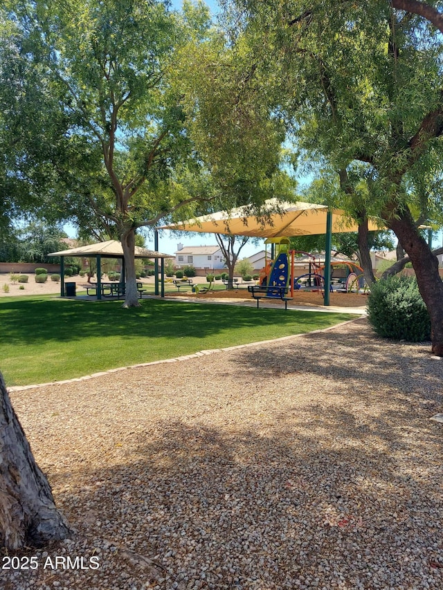 view of property's community with a lawn and playground community