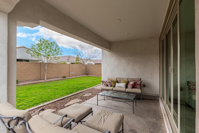 view of patio / terrace with a fenced backyard and an outdoor hangout area