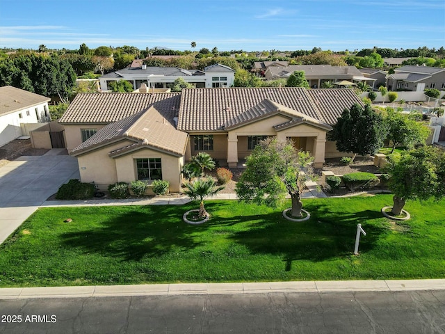 3531 E Norwood Cir, Mesa, AZ 85213 - view of front of house with a tile roof, stucco siding, a residential view, and a front lawn
