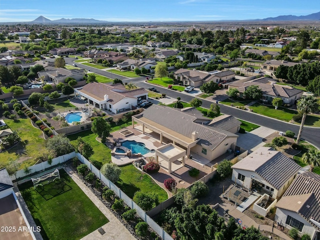 3531 E Norwood Cir, Mesa, AZ 85213 - aerial overview of property's location with a pool area, nearby suburban area, and mountains