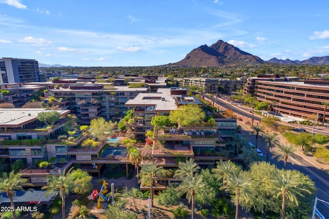 bird's eye view with a mountain view