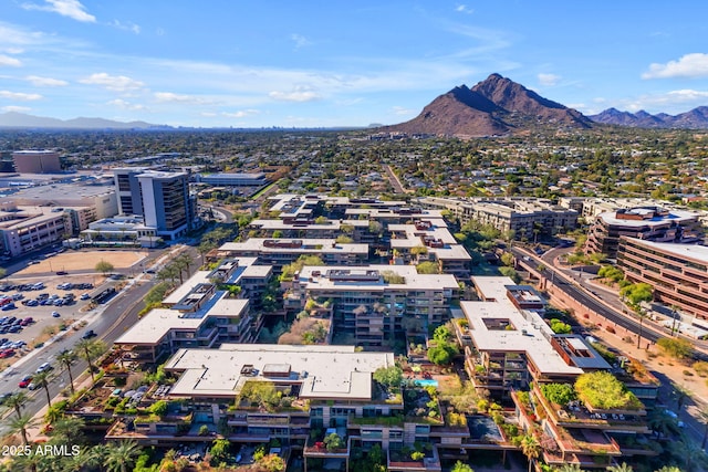 birds eye view of property featuring a mountain view