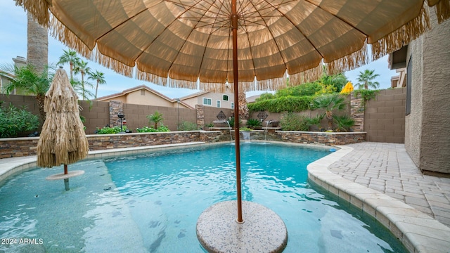 view of swimming pool featuring pool water feature