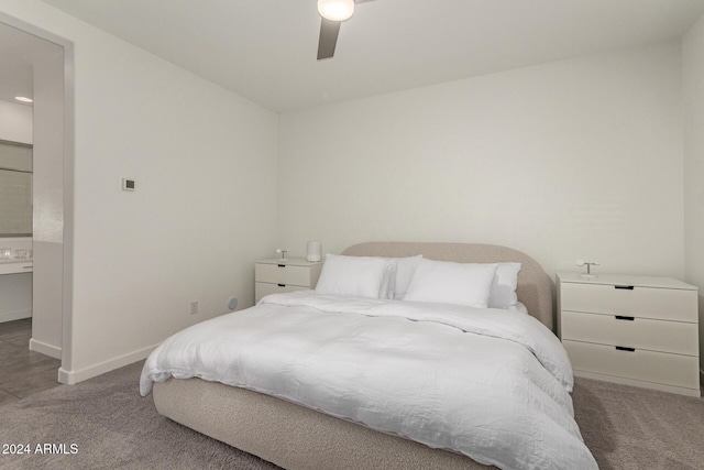 bedroom with carpet flooring and ceiling fan