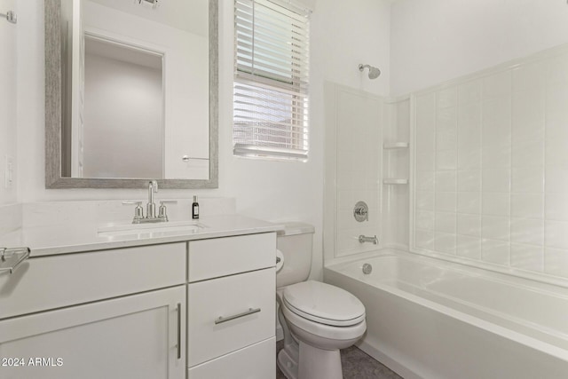 full bathroom with vanity, toilet, and shower / tub combination