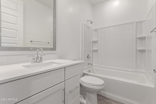 full bathroom featuring tile patterned floors, vanity, shower / bathtub combination, and toilet