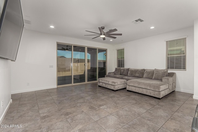 living room with ceiling fan