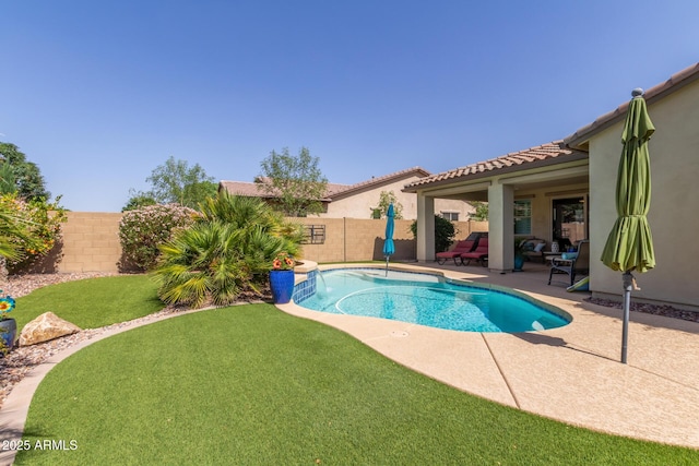 view of swimming pool with a patio area