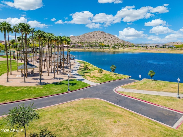 15663 S 183rd Dr, Goodyear, AZ 85338 - water view with a gazebo and a mountain view