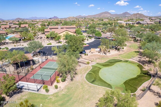 view of swimming pool with a mountain view, a gazebo, and a patio area