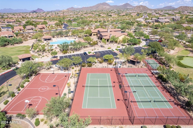 aerial view with a mountain view and a residential view
