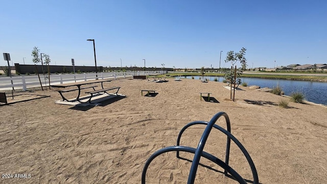 view of yard with a water view