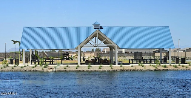 view of water feature featuring a gazebo