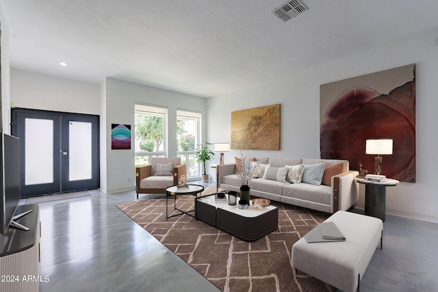 living room featuring french doors