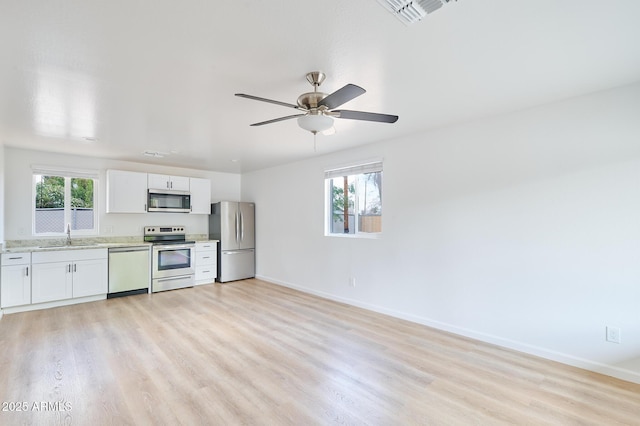 751 E Southern Ave, Phoenix, AZ 85040 - kitchen with light wood-style floors, white cabinets, visible vents, appliances with stainless steel finishes, and baseboards